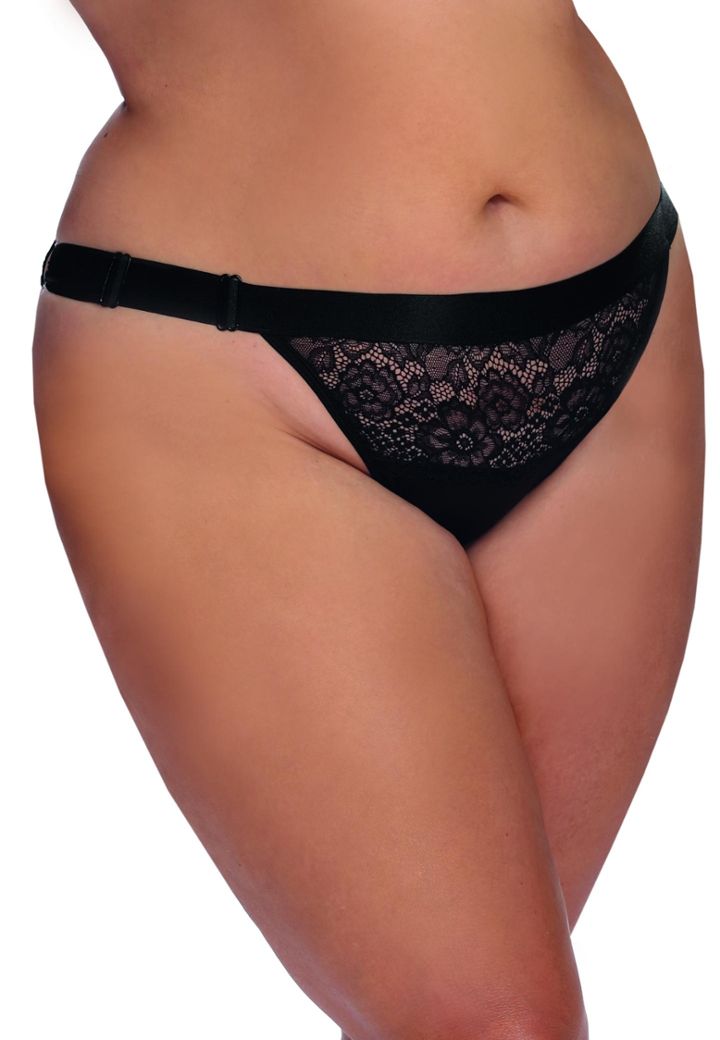 Black lace and satin knickers: rhinestone chain and adjustable waistband