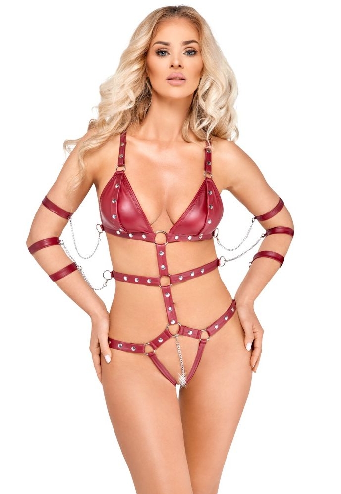 Arnês Body SM Vermelho - Bondage completo com correntes amovíveis