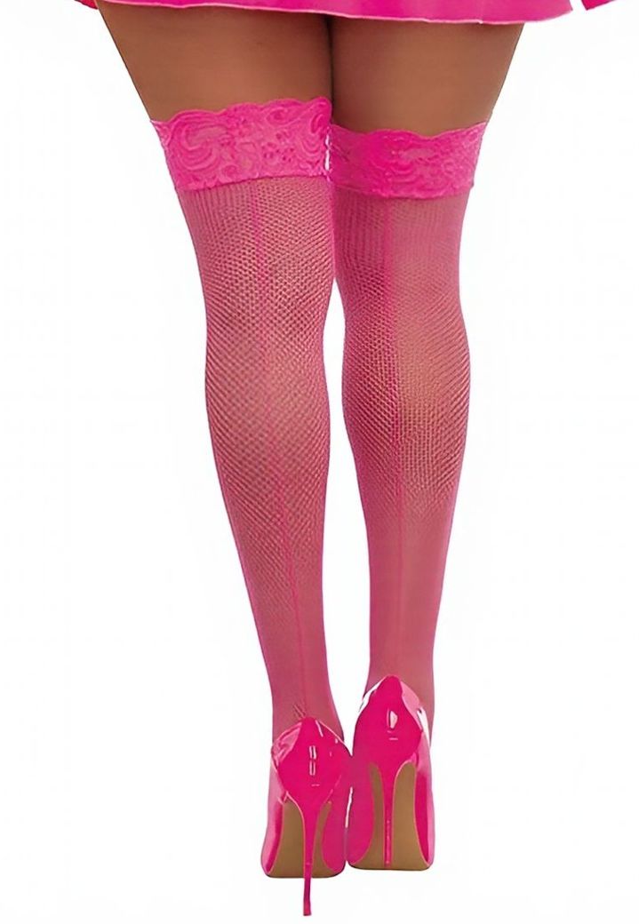 Medias de rejilla rosa fluorescente - Audacia y Glamour Talla grande