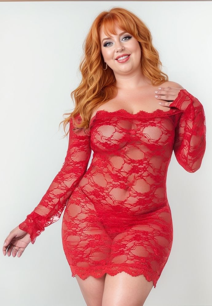 Nuisette dentelle manches longues : col bateau et douceur