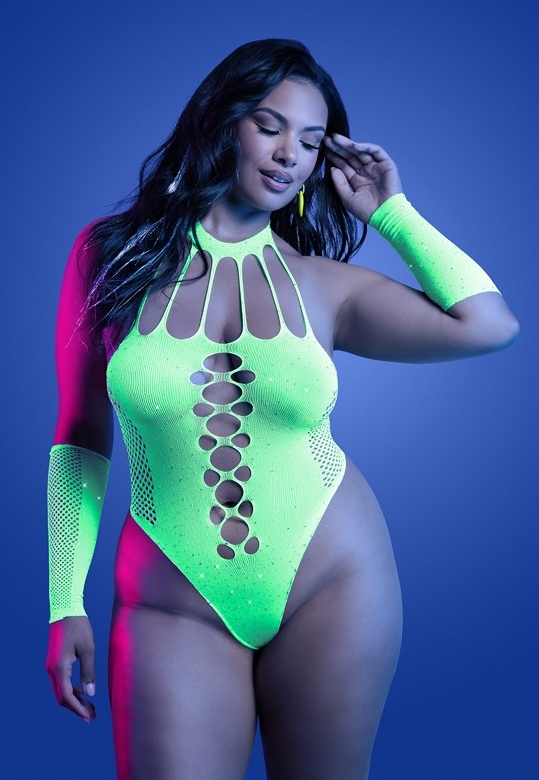 Geometric Cut-Out Body: Futuristic Radiance in Fluorescent Green