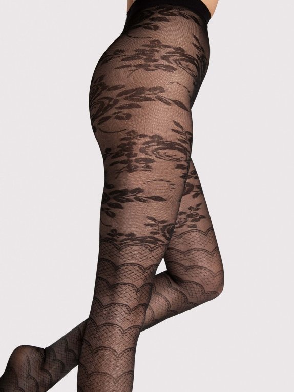 Collants Noirs Motifs Écailles et Feuilles - Inspiration Naturelle