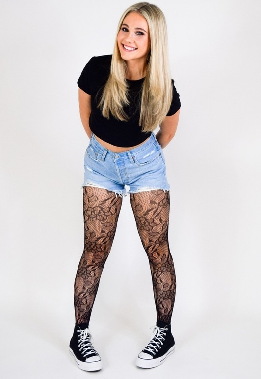Medias Negras de Red con Estampado Floral