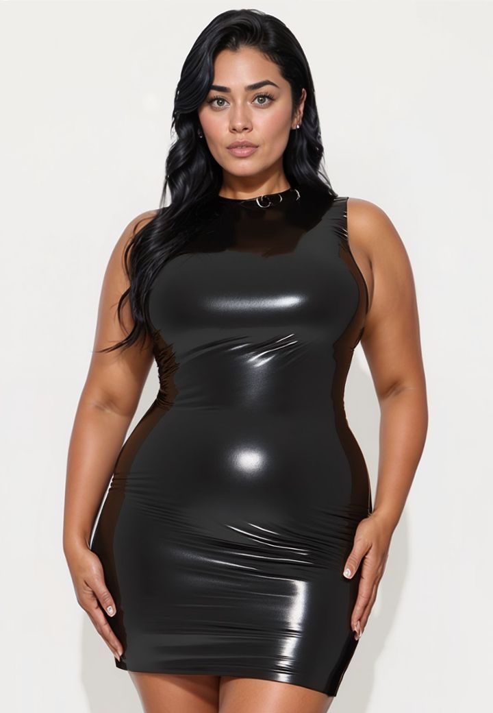 Vestito Latex Naturale - Aderente e Sexy con Collo Alto Nero Lucido