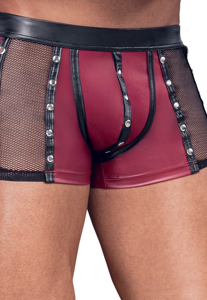 Rote Matte Boxershorts : Netzeinsätze, Schwarze Details und Druckknöpfe