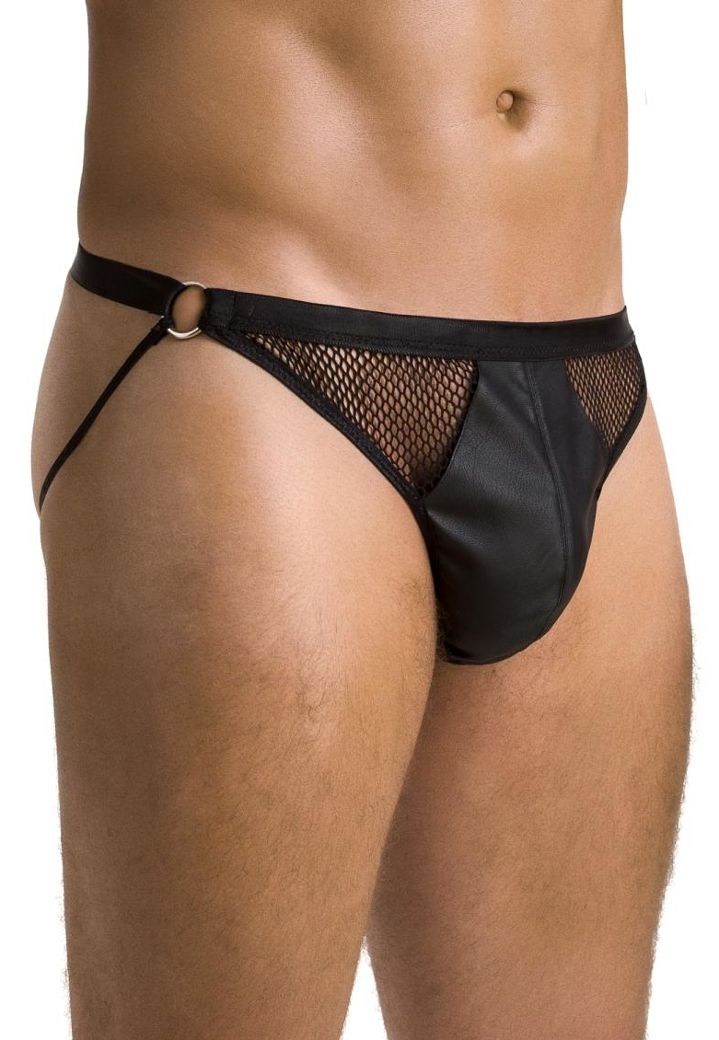 Jockstrap Similicuir Mat en Mesh - Metalen Ringen Open Rug