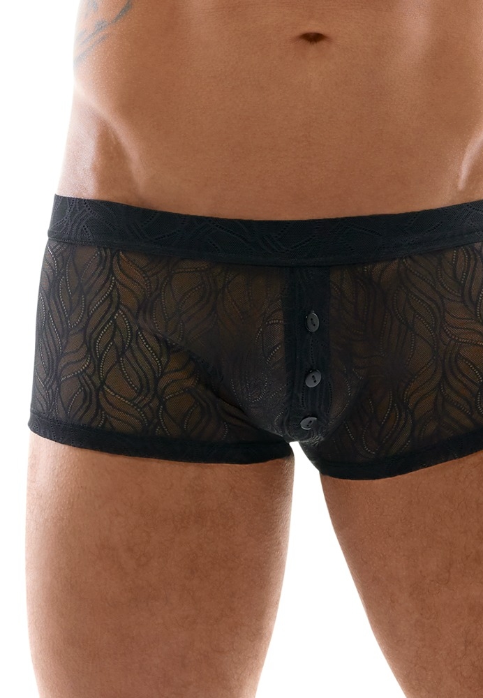 Transparent lace boxer: button placket & comfy waistband