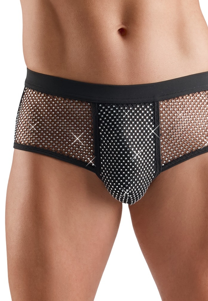 Boxershorts Schwarz Strass : Netzeinätze und Funkelnde Strass Vorderseite