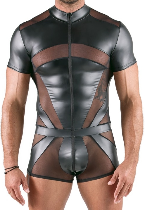 Kort herenpak met 3-wegs ritssluiting - mat-look en transparant Powernet