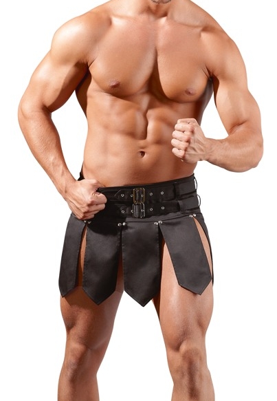 Black gladiator skirt: double belt and stretch back