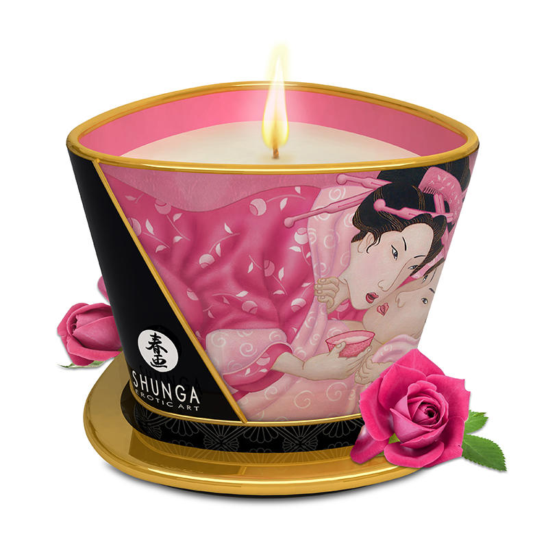 Rose petal scented massage candle